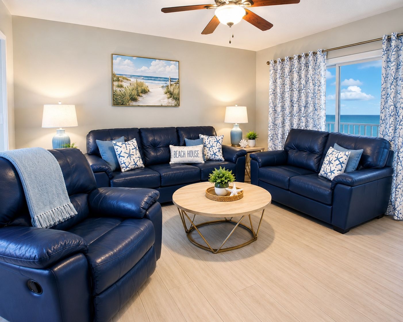 Bright coastal condo living room